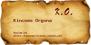 Kincses Orgona névjegykártya